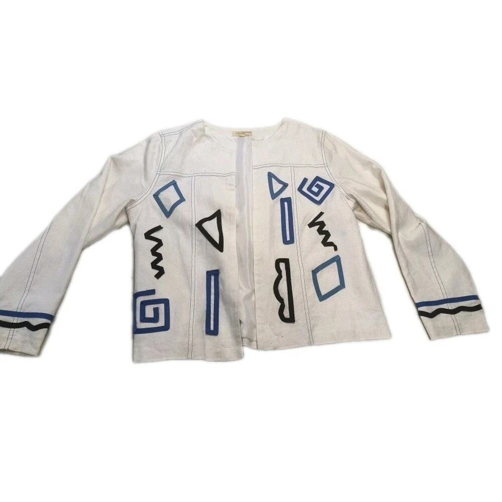 Vintage 90s Choices Petite Jacket Geometric Artsy Design, Open Front, Cotton